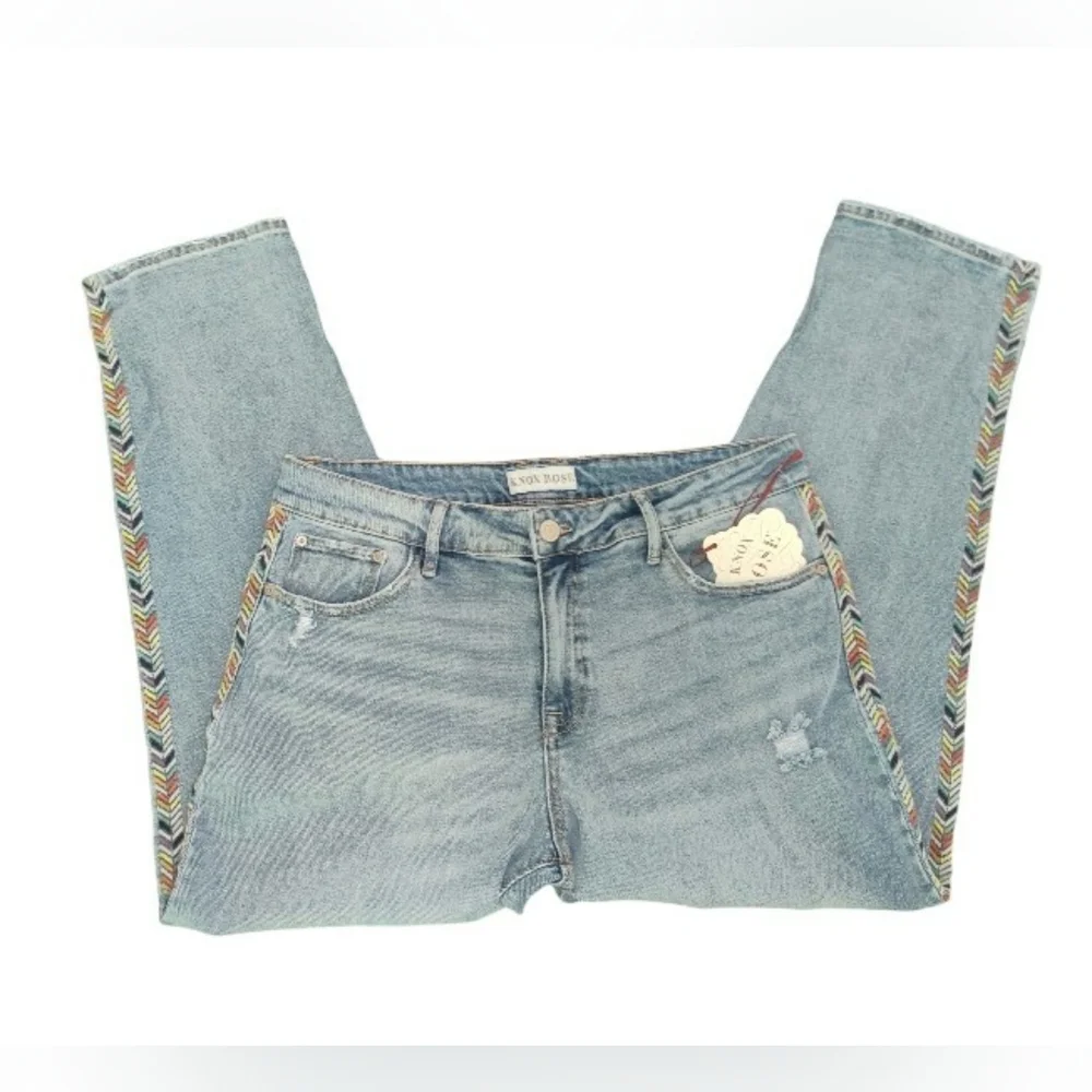 Knox Rose Mid-Rise Straight Leg Embroidered Jeans Size 14 Blue